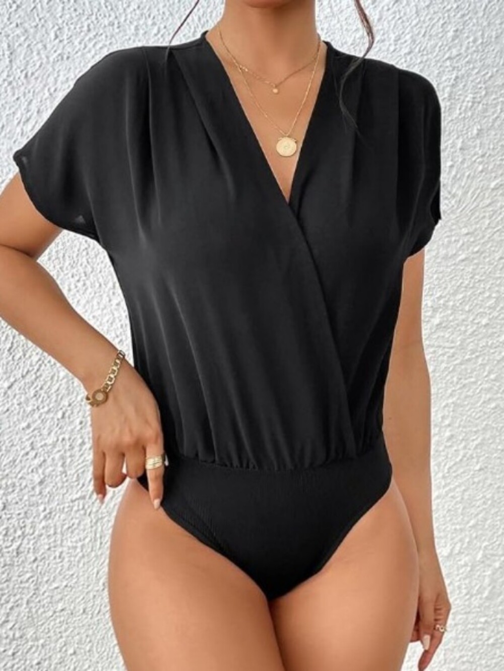 NWOT Chic Wrap Surplice Bodysuit Top - Women- OLIVE GREEN
